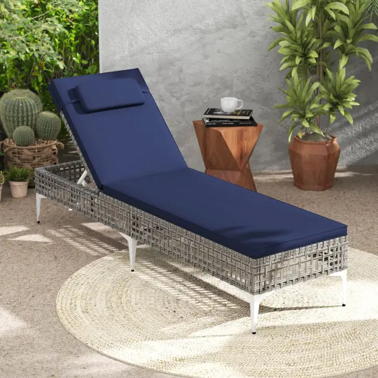 Costway 1/2 PSC Patio Chaise Lounge Chair with 6-Level Adjustable Backrest Removable Cushion Navy/White/Gray {4}