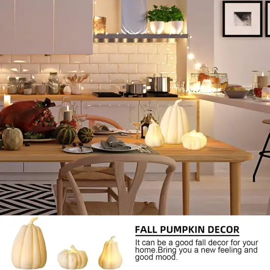 3 Pcs Fall Lighted Ceramic Pumpkin Table Decor {4}