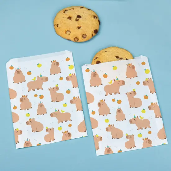Big Dot of Happiness Capy Birthday Paper Treat Bags, Capybara Birthday Party Candy Bags, Greaseproof White Paper Sandwich Cookie Bags - 25 Count {4}