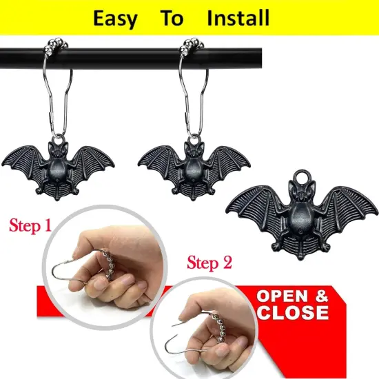 Set of 12 Bats Shower Curtain Hooks Haunted House Decor {4}
