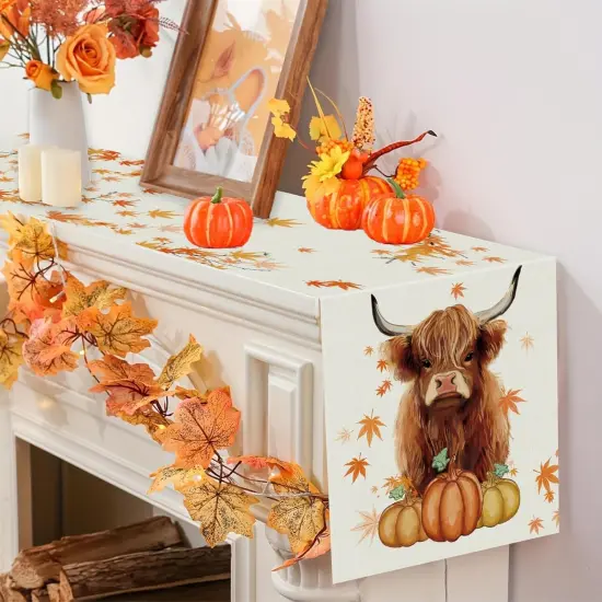 Fall Table Runner Cow Pumpkin {4}
