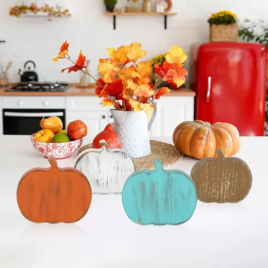4 Wooden Fall Pumpkins Decorations {5}