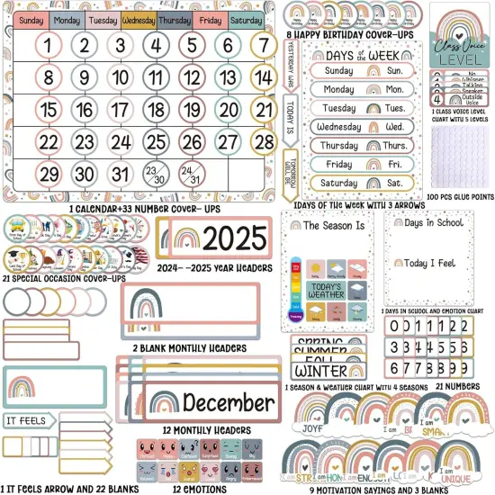 Boho Rainbow Calendar Bulletin Board Set with Seasons {2}