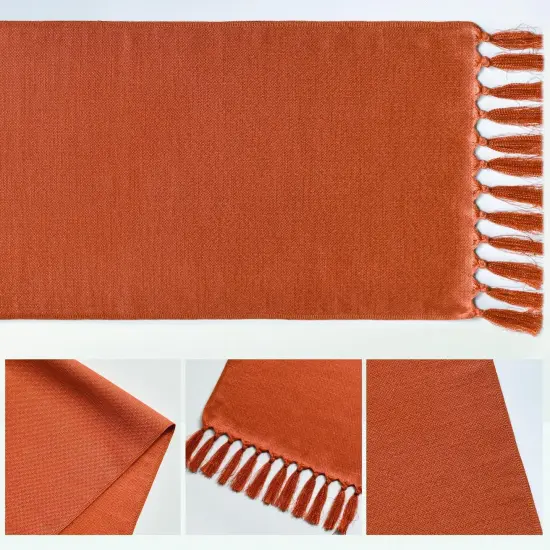 Terracotta Orange Tassel Table Runner, Fall Linen Blend -13x72 Inch {5}