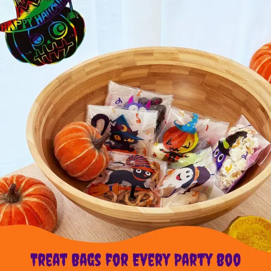 Wrapables Transparent Self-Adhesive 4" x 4" Candy and Cookie Bags for Party Favors, Trick or Treating (100pcs), Halloween {5}