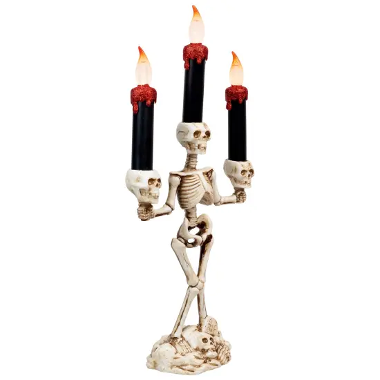 Northlight Dripping Flameless Candles Skeleton Halloween Candelabra - 14.5" - Amber Lights Beige {5}