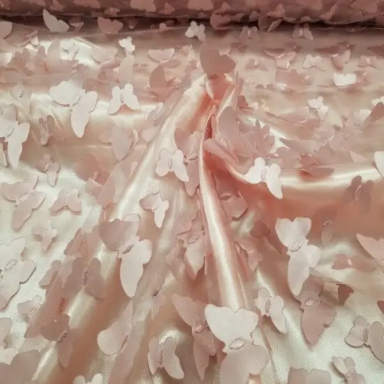 1 Yard 3D Butterfly Embroidered Blush Mesh Lace Fabric for Dresses and Crafts 50 Inch Width {3}