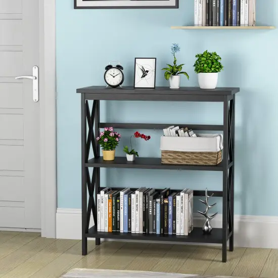 Costway 3-Tier Bookshelf Wooden Open Storage Bookcase for Home Office White\Black\Coffee\Natural {2}