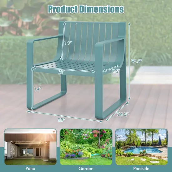 Costway Patio Chairs Set of 2/4 Weather-resistant Plastic Outdoor Armchairs Blue {3}