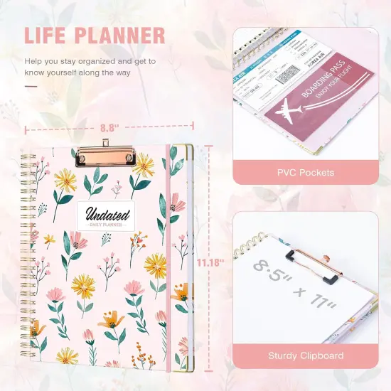 Undated Spiral Bound Teacher Planner 2025 - Pink Flower {3}