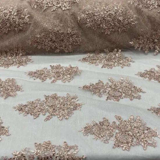 1 Yard Metallic Gold Sequin Lace Fabric 51" Wide, Floral Embroidered Mesh for Bridal & Evening Wear {1}