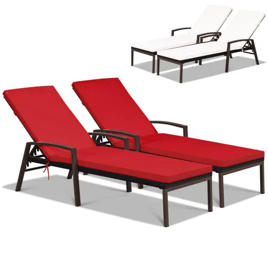 Costway Set of 2 Patio Rattan Chaise Lounge Chair Outdoor Reclining Chaise Sun Lounger Red/Turquoise {7}