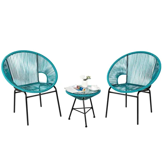 Costway 3PCS Patio Acapulco Furniture Bistro Set Plastic Rope Glass Table Black/Gray/Turquoise/White {9}