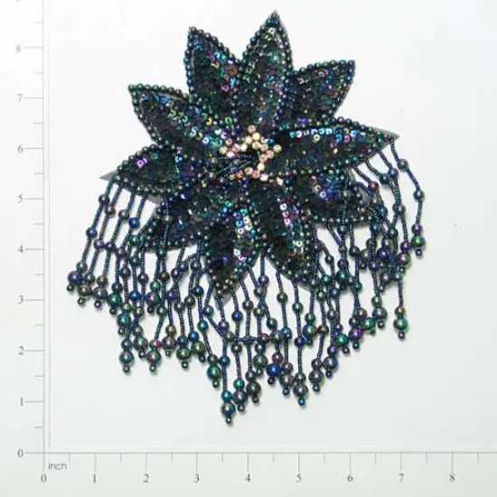Starburst Beaded Sequin Applique/Patch 8" x 5 3/4" Black AB {1}