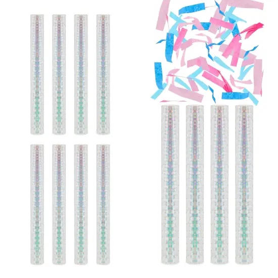 12 Pack Gender Reveal Confetti Wands, Flutter Sticks with Pink and Blue Confetti Strips {1}