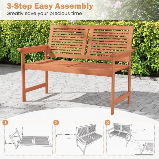 Costway 2-Person Patio Bench with Slatted Backrest and Seat Garden Loveseat Chair Furniture {6}