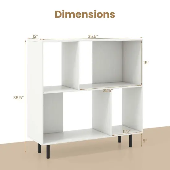Costway Open Shelf Bookcase Mid Century Modern Cube Bookshelf with 4 Compartments Natural/White/Black {3}