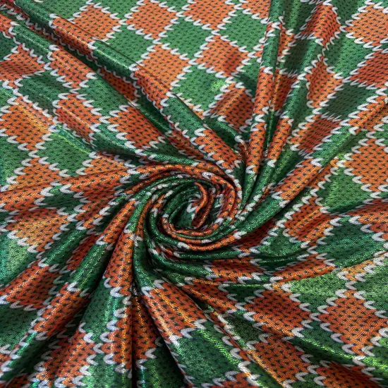 1 Yard Red and Green Diamond Mystique Spandex Fabric for Costumes Dancewear Leggings Holiday Apparel 60 Inches Wide {1}