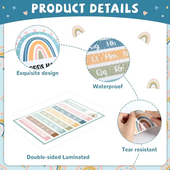 Boho Alphabet and Number Line Posters Rainbow Bulletin Board Decorations {3}