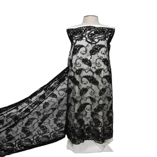 1 Yard Shimmering Tulle Lace Fabric with Sequins and Floral Embroidery 52" Width Aqua {2}