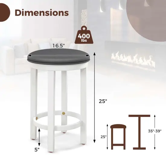 Costway Bar Stools Set of 2 Counter Height Stools with Round Seat & Footrest for Kitchen Black/Grey {3}