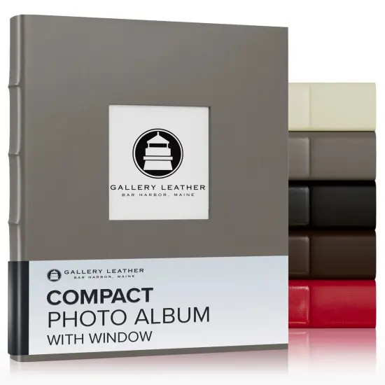 Gallery Leather Compact with Window Album 4x6-3 Ring Binder Photo Album with Window, 60 Pages for 120 Photos, Fillable, Handcrafted - 9.25 x 8 " Freeport Ivory {2}