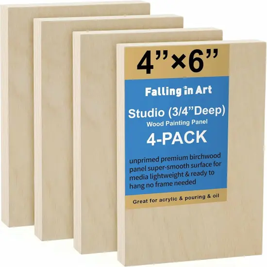 4 Pack of 4x6&rsquo;&rsquo; Studio 3/4&rsquo;&rsquo; Deep,Unfinished Birch Wood Panels Kit for Painting {1}