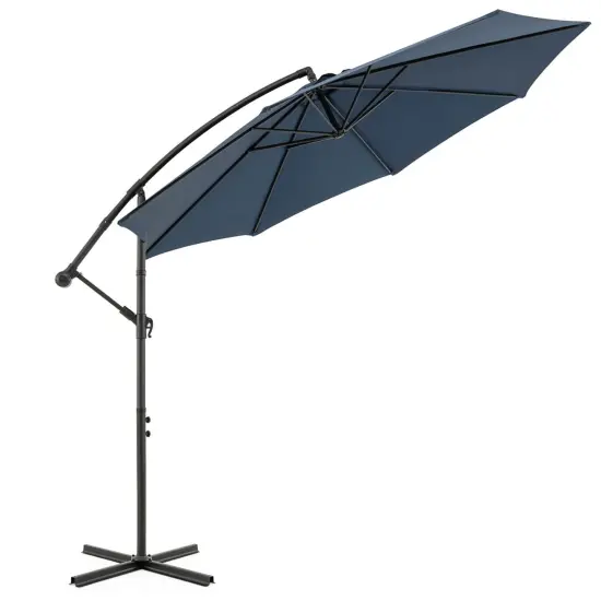 Costway 10' Hanging Umbrella Patio Sun Shade Offset Outdoor Market W/ Cross Base Blue {1}
