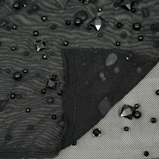 1 Yard Brilliance Beaded with Rhinestone Stretch Mesh Fabric 36" x 65/66" Silver {3}