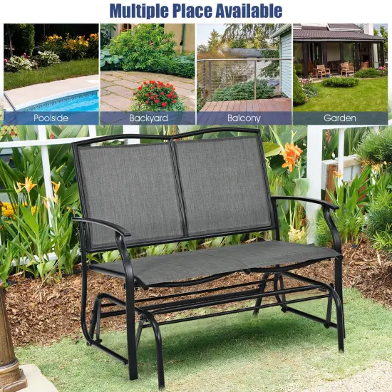Costway Patio Glider Rocking Bench Double 2 Person Chair Loveseat Garden Grey\Black {5}