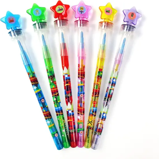 TINYMILLS 24 Pcs Train 2 in 1 Stacking Crayons with Stamp Topper {2}