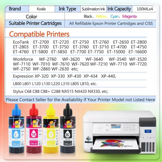 Koala Sublimation Bundle - 110 Sheets 8.5x11 Paper + Ink for Epson {4}