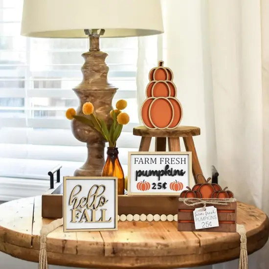 5PCS Fall Decorations Rustic Tiered Tray Decor {2}