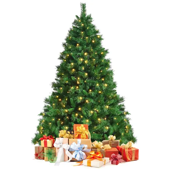6ft Pre-Lit Artificial Hinged Christmas Tree w/8 Modes LED Lights and Foot Pedal {1}