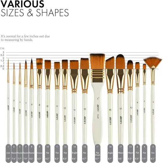 21 Piece Paint Brush Set, ARTIFY 18 Acrylic Paint Brushes, Palette Knife, and 2 Sponges, Professional Artist Paint Brushes for Acrylics, Watercolors, Gouache, Canvas, and Face Painting, Ivory White {3}