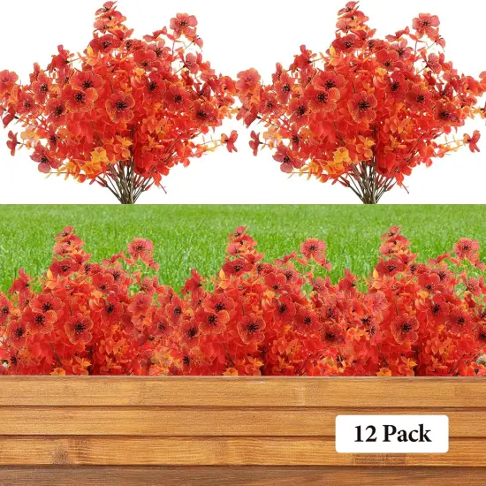 12 Bundles Artificial Fall Flowers Outdoor UV Resistant {3}