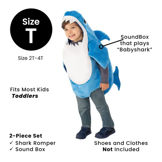 Rubies Blue and White Toddler Singing Daddy Shark Halloween Costume - 2T-4T {5}