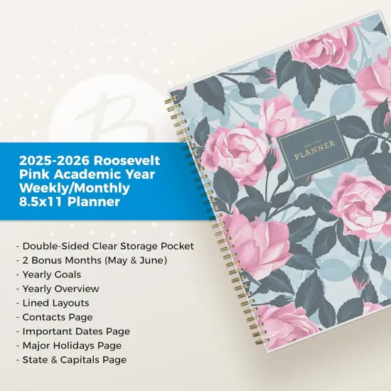 2025-2026 Academic Year Planner Calendar - 8.5" x 11" (Roosevelt Pink) {4}