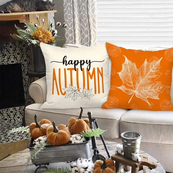 Set of 4 -Orange 20x20 Throw Fall Pillow Covers {4}