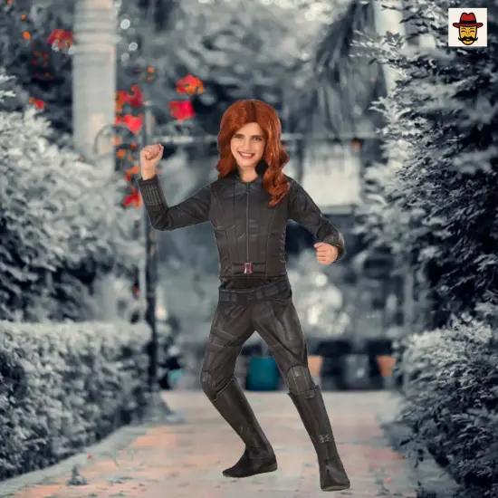 Deluxe Black Widow Child Costume Girls Avengers Superhero Outfit Zippered Jumpsuit {3}