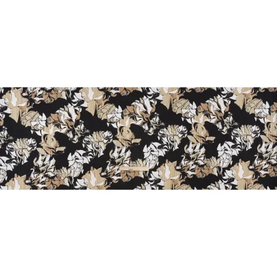 1 Yard Black, Beige & White Floral Burnout Stripes Polyester Crepe Back Satin Fabric 54" Width {3}