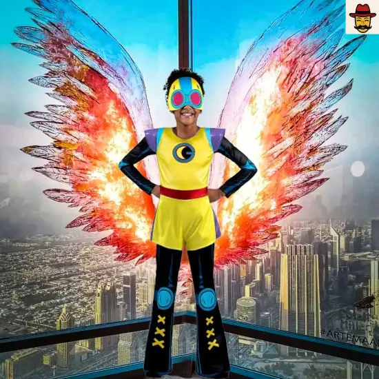 Kids Marvel Moon Girl Costume Youth Printed Jumpsuit Fabric Mask Set {1}