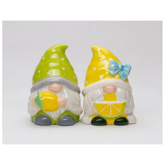 Ceramic Summer Lemon Gnome Salt and Pepper Shakers, Gnome Lover Gift, Fairy Garden Decor, Summer Decor, Kitchen Decor {2}