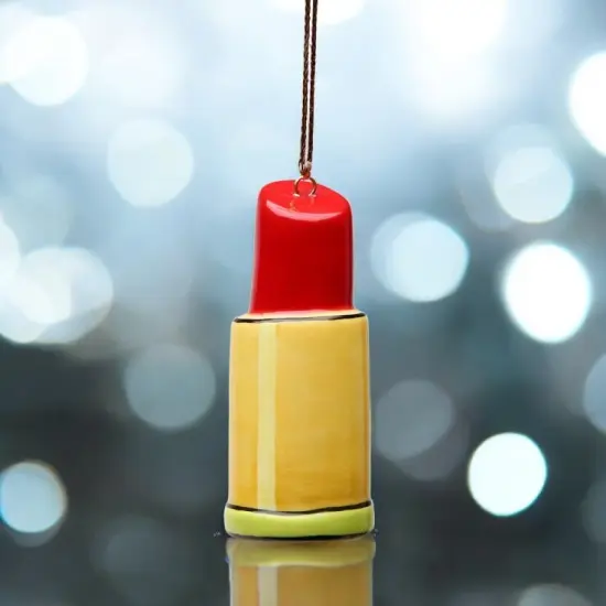 Ceramic Lipstick Ornament (Set Of 4), Christmas Tree Ornament, Gift for Makeup Artist {1}