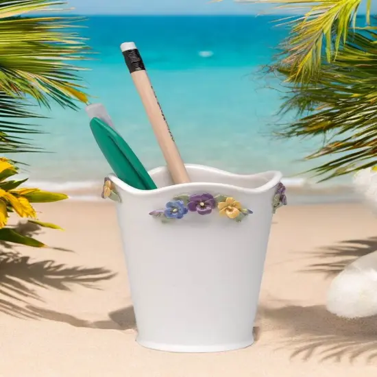 Ceramic Pansy Flowers Utensil Holder / Mini Flower Vase, Vanity Decor, Office Decor, Gift for Her {1}