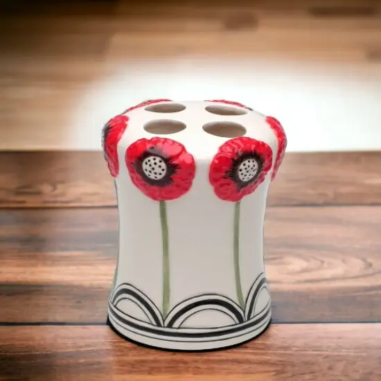 Ceramic Wild Poppy Flower Toothbrush Holder, Home D&eacute;cor, Gift for Her, Gift for Mom, Vanity Decor {2}
