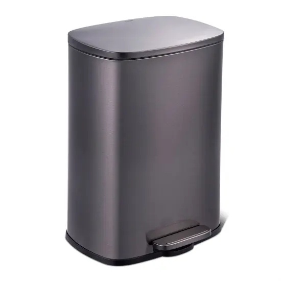 13 Gallon Black Stainless Steel Kitchen Trash Can with Step Open Lid {1}