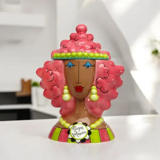 Ceramic Dollymama African American Pink Hair Cookie Jar, Kitchen Decor, Cafe Decor, Gift for Her {1}
