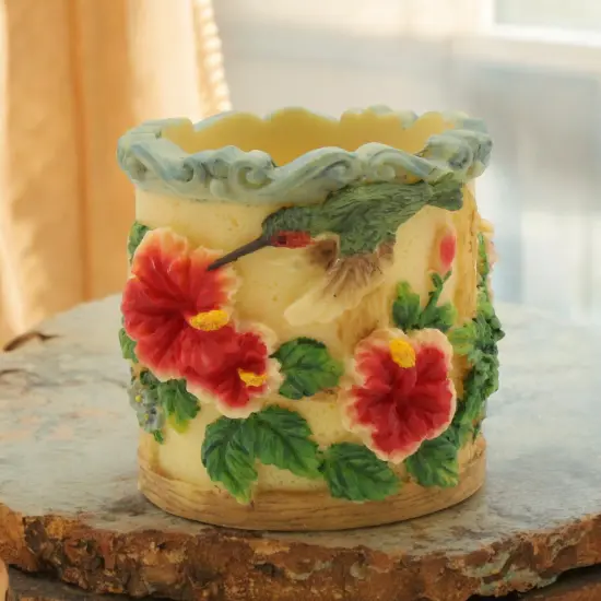 Polyresin Hummingbird with Hibiscus Flower Votive Candle Holder, Birdwatcher Gift, Gift for Her, Gift for Mom, Home Decor {1}