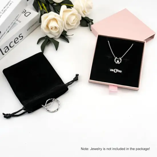 Small Jewelry Gift Box and Velvet Bag, Necklace Bracelet Earring Cardboard Organizer Square Jewellery Gift Box Pendent Storage Case for Birthday Xmas Christmas Wrapping (Pink) {3}